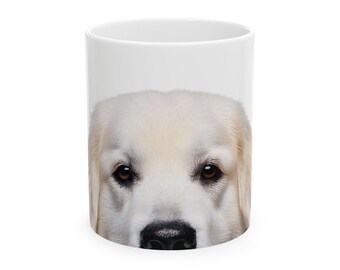 Funny Great Pyrenees Coffee Mug, Peeking Dog Mom Dad Owner Ceramic White Mug 11/15 oz Large Birthday Holiday Office Party Tea Cup
