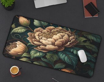 Dark Cottagecore Botanical Mouse Pad Large Desk Mat Pad Vintage Forest Green Plant Leaves Floral Flowers Gamer Gaming Mousepad Office Gift