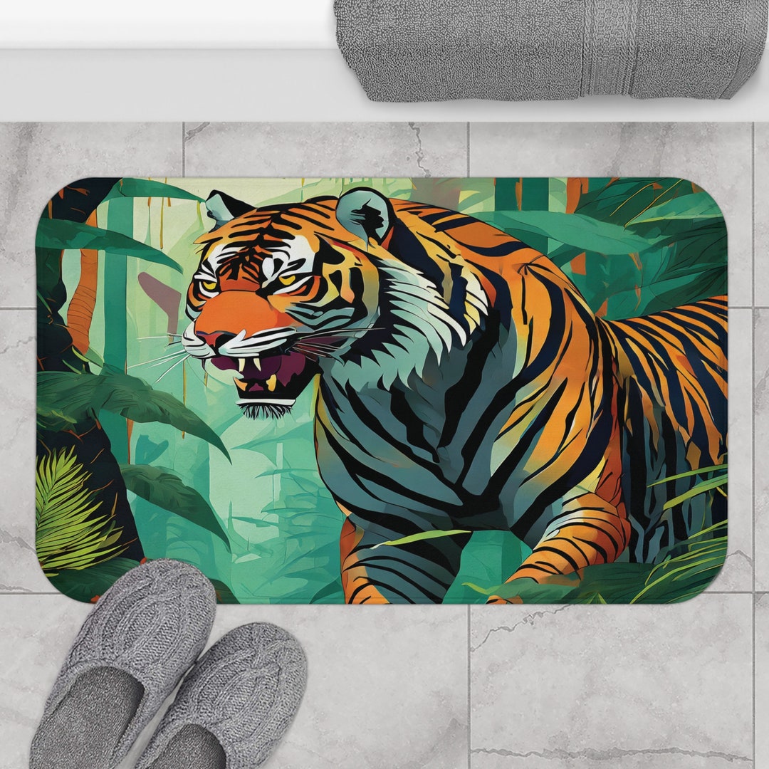 Tiger Bath Mat Wild Animal Cat Woodland Jungle Forest Green Etsy