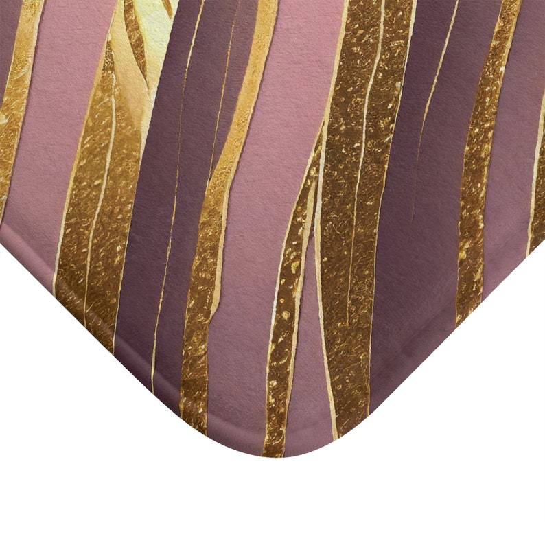 Rose Gold Pink & Purple Stripes Bath Mat Rug Fancy Luxury Shower Mat Rug Bathroom Home Decor ...