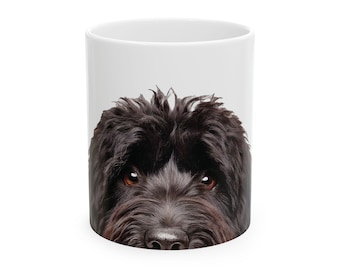 Funny Portuguese Water Coffee Mug, Peeking Dog Mom Dad Owner Ceramic White Mug 11/15 oz Large Birthday Holiday Office Party Tea Cup Gift