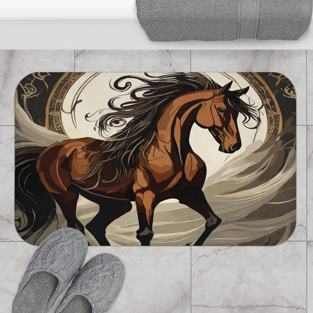 Brown Horse Bath Mat Farm Cabin Airbnb Animal Shower Bathroom Etsy