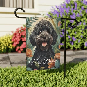 Funny Black Cockapoo Dog Hey Dood Garden & House Banner Flag, Cute Dog Mom Dad Lover Pet Outdoor Decor Yard Porch Sign Entry Welcome Flag