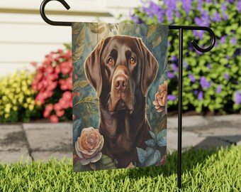 Chocolade labrador tuinvlag, bruin labrador bloemendecor