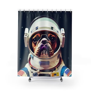 Dog Astronaut Shower Curtain Funny Cute Animal Pet Fantasy Shower Curtains Bath Bathroom Home Decor Housewaming Gift