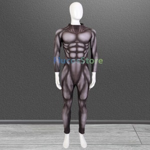 Tuta da tuta nera con muscoli, costume da cosplay con tuta nera per uomo, tuta da tuta con muscoli, tuta da cosplay con muscoli
