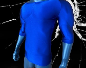 Blue T-shirt  Muscle Suit Bodysuit, Cosplay Costume for Men,Bright Color Muscle Short Sleeves
