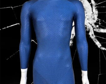 Handmade Silk Screen Bodysuit, Blue Cosplay Costume Base Suit, Custom Superhero Undershirt Suits