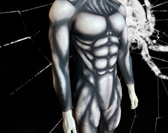 Black Muscle Suit, Men's Cosplay Bodysuit Costume,Custom Superhero Muscle Bodysuits,Halloween Event Suit