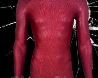 Red Muscle Base Suit,Custom Printed Bodysuit for DIY Cosplay Costume,Scarlet Screen-Printed Jumpsuit