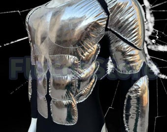 Leather Muscle Suit Jumpsuit: Custom Silver Cosplay Costume,Make to Order PU Muscle Bodysuit