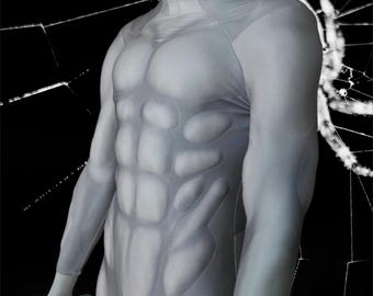 Make to Measure Superhero Muscle Suit Bodysuit, White-Gray Cosplay Costume for Men,Hero Bodysuit