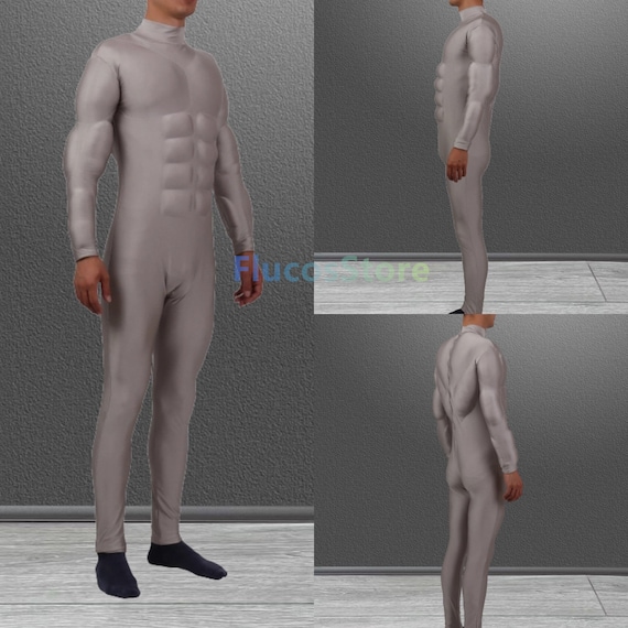 グレー マッスルスーツ ジャンプスーツ、男性用コスプレ衣装、脚