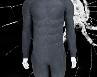 Screen-printed Muscle Suit,Black Cosplay Base Layer Costume,Spandex Bodysuit Halloween Muscle Suits