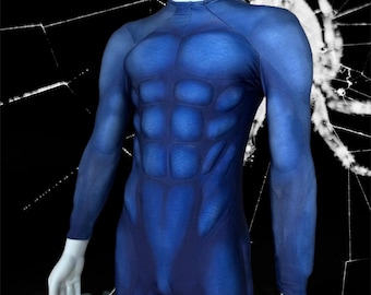 Dark Blue Muscle Suit, Custom Superhero Muscles Bodysuit, Make to Order Cosplay Costume Undershirt