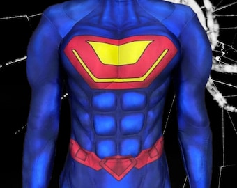 Custom Muscle Suit Cosplay Bodysuit: Comic Hero Halloween Costume,Blue Superhero Cosplay Costumes