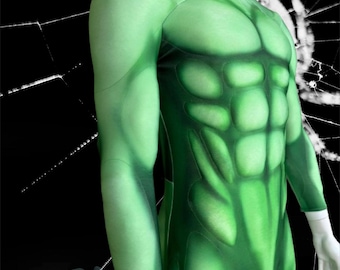 Light Green Muscle Suit Bodysuit, Men's Cosplay Costume, Make to Measure Cosplay Superhero Suits