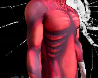 Red Muscle Suit, Handmade Halloween Cosplay Costume, Custom Superhero Muscle Bodysuit,Cotton Padded