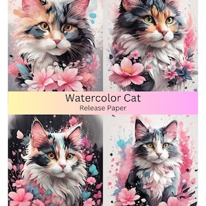 Vinyl Diamond Painting Release Papier &quot;Aquarel Kat&quot; | Decoratief diamantschilderijpapier