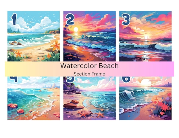 Diamond Painting Removable Numbered Section Frame 3 X 3 watercolor Beach  Diamond Painting Section Vinyl Sticker 