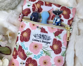 Estojo de tecido para caneta com pintura diamante rosa e marrom | Estojo de viagem para caneta com pintura diamante | Feito sob encomenda | Suporte para caneta com pintura diamante