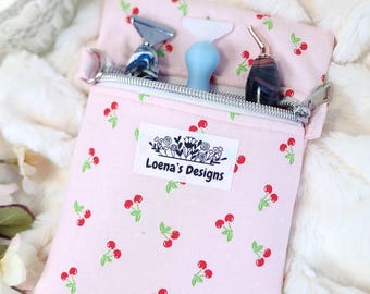 Estojo de tecido para caneta com pintura diamante Cherrys | Estojo de viagem para caneta com pintura diamante | Feito sob encomenda | Suporte para caneta com pintura diamante