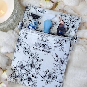 Etui en tissu noir et blanc pour stylo à peinture losange fleurs | Étui de voyage pour stylos diamant peinture | Fabriqué sur commande | Porte-stylo diamant peinture