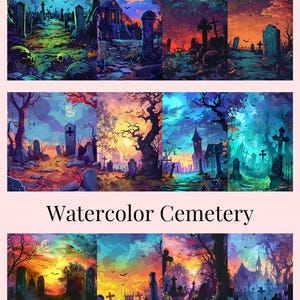 Papier anti-adhésif pour peinture diamant vinyle « Cimetière aquarelle » | Papier anti-adhésif décoratif pour peinture au diamant