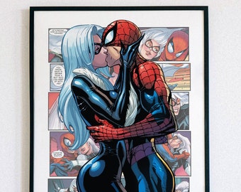 Spiderman & Black Cat Love Poster: Superhero Valentine's Day Print (Digital Download)