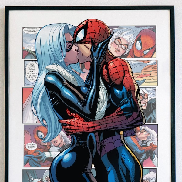 SPIDERMAN and BLACK CAT love - Superhero Poster - Digital Print - Instant Download - Digital Art - Printable Wall Art - Valentine's Day Gift