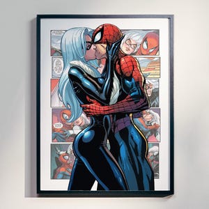SPIDERMAN and BLACK CAT love poster - Superhero Digital Print - Instant Download - Digital Art - Printable Wall Art - Valentine&#39;s Day Gift