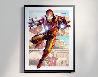 Póster de Iron Man - Arte mural de cómic - Impresión de superhéroe - Decoración de habitación de gamer