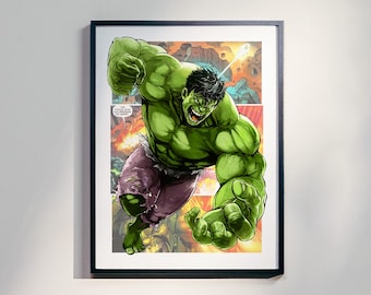 Póster de El Increíble Hulk - Arte mural de cómic - Impresión de superhéroe - Decoración de habitación de gamer