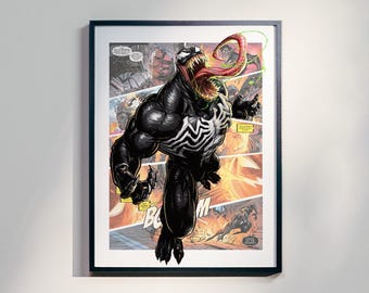 Póster de Venom - Arte mural de cómic - Impresión de superhéroe - Decoración de habitación de gamer