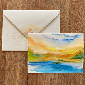 Poesie-Postkarte ~ Sonnenuntergang Aquarell Landschaft