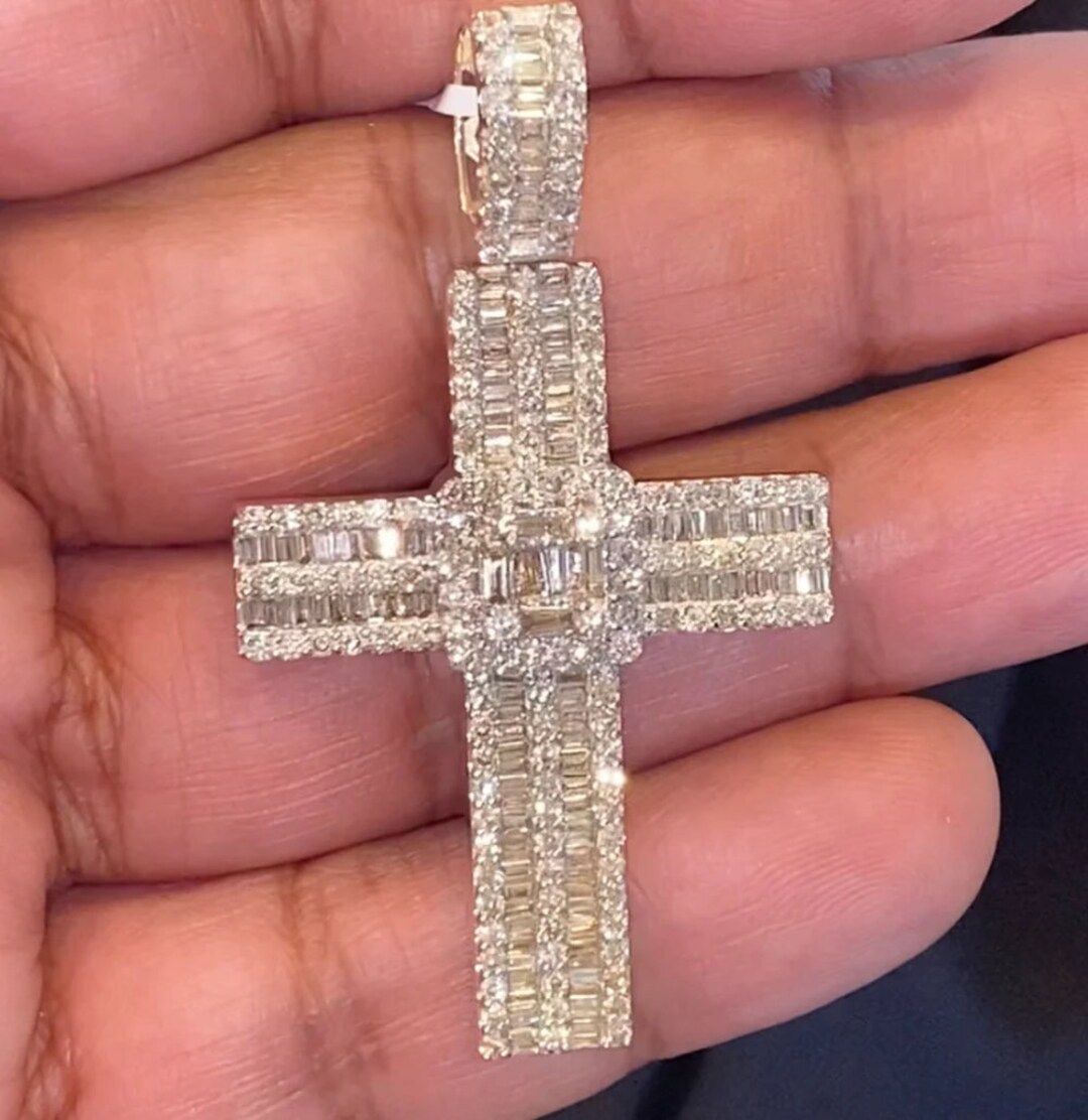 3.00 Ct Diamond Men Cross Pendant Man Diamond Cross Pendant Iced Out