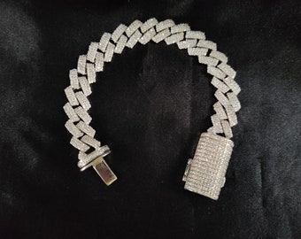 925 Sterling Silver Diamond Cross Link Bracelet iced out bracelet  Diamond Men bracelet Hip-Hop Rapper Style Gift for Men