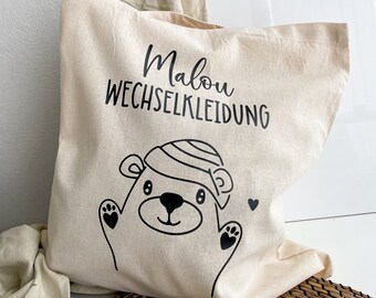 Personalisierter Stoffbeutel für Wechselkleidung, Baumwolltasche perfekt für die Kita, Kindergarten