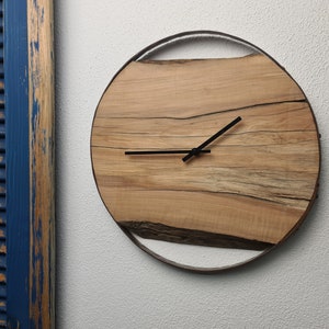 Wooden wall clock as a unique gift. Natural apple wood framed in a wine barrel ring with a quiet quartz clockwork. image 3