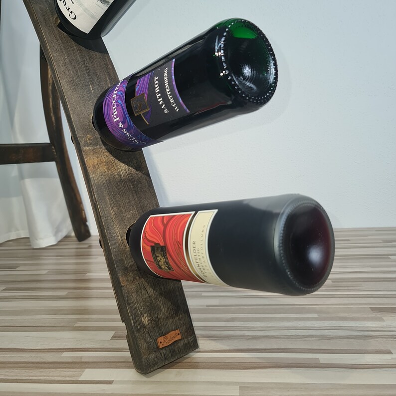 Wine bottle rack, wine rack, wine bottle holder, bottle holder made of old wood, barrel staves from the wine barrel for 3 wine bottles as decoration image 6