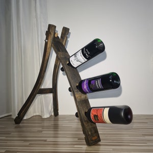 Wine bottle rack, wine rack, wine bottle holder, bottle holder made of old wood, barrel staves from the wine barrel for 3 wine bottles as decoration image 7