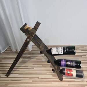 Wine bottle rack, wine rack, wine bottle holder, bottle holder made of old wood, barrel staves from the wine barrel for 3 wine bottles as decoration image 8