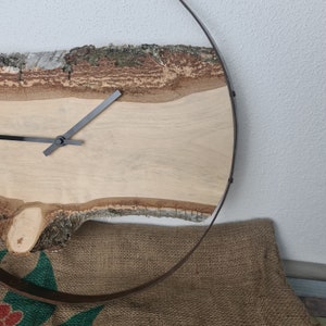 Design wall clock made of birch wood as a unique gift. Modern and rustic at the same time. Encased in a wine barrel ring with a quartz clockwork. image 4