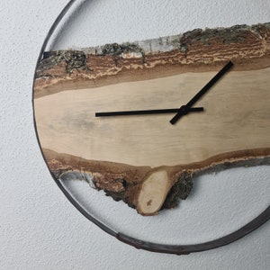 Design wall clock made of birch wood as a unique gift. Modern and rustic at the same time. Encased in a wine barrel ring with a quartz clockwork. image 7