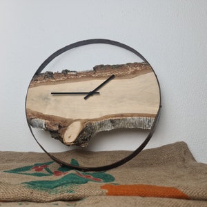 Design wall clock made of birch wood as a unique gift. Modern and rustic at the same time. Encased in a wine barrel ring with a quartz clockwork. image 1