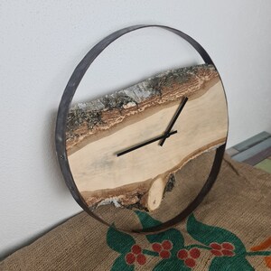 Design wall clock made of birch wood as a unique gift. Modern and rustic at the same time. Encased in a wine barrel ring with a quartz clockwork. image 3