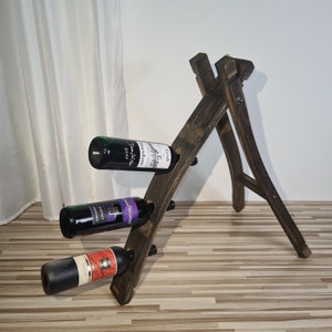 Wine bottle rack, wine rack, wine bottle holder, bottle holder made of old wood, barrel staves from the wine barrel for 3 wine bottles as decoration image 3