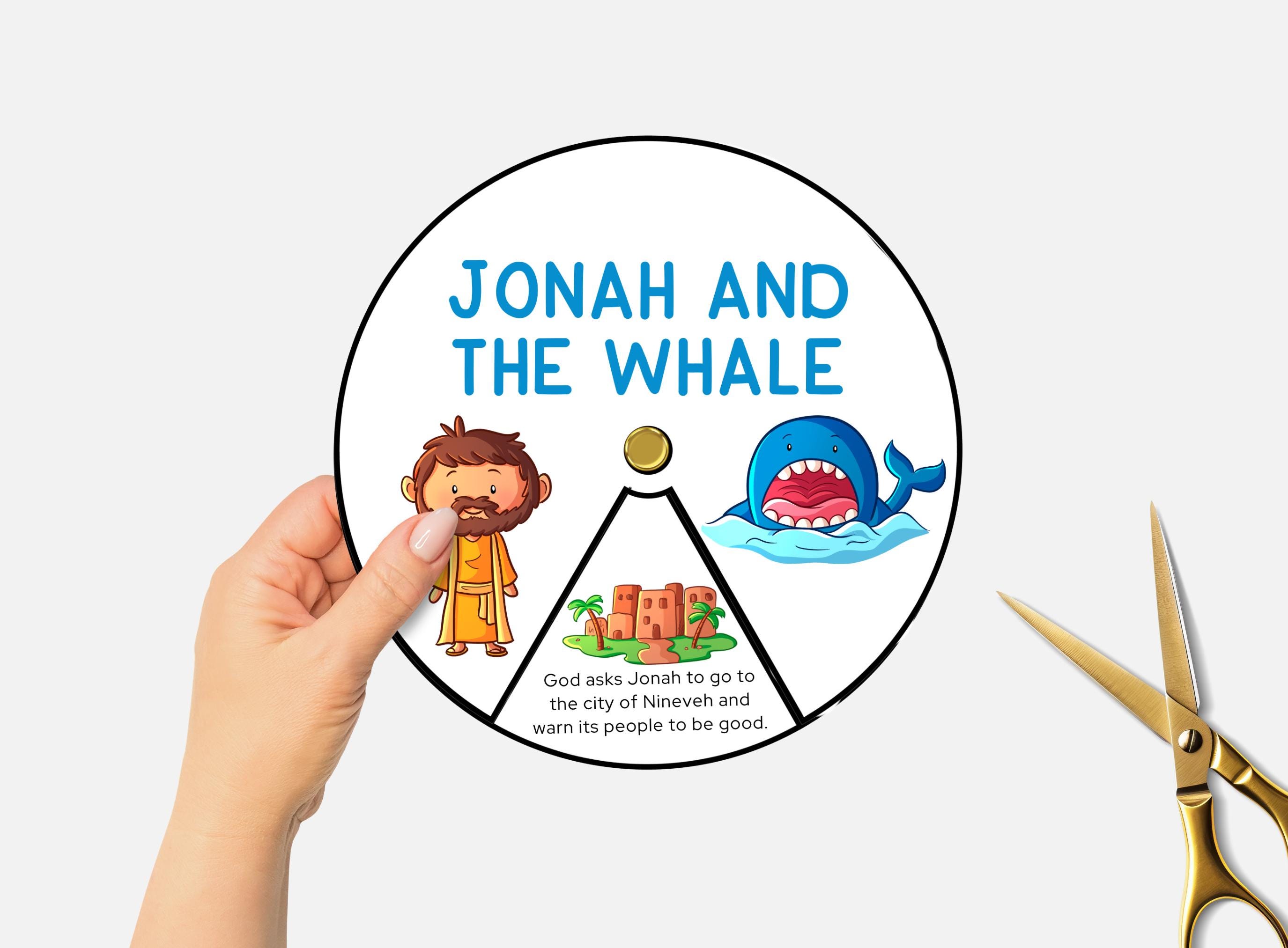 Jonah and the Whale, Printable Bible Coloring Wheel, Sunday School…