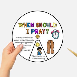 When Should I Pray, Printable Prayer Bible Lesson Coloring Wheel, Teach Prayer, Sunday School Craft, When to Pray Kids Bible Spinning Wheel