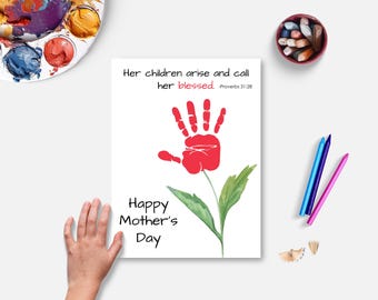 Mothers Day Handprint Craft, Printable Christian Bible Verse Handprint Art, Toddler Religious Keepsake, DIY Mommy Handprint Gift